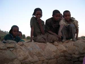 Children climbing on Queen Sheba's palace.